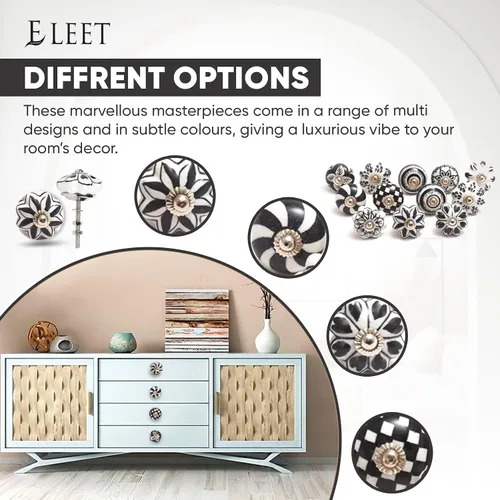 Miniatura 6 de Eleet Perillas de Cerámica de Diseñador para Gabinete - Paquete de 12 Tiradores Vintage de Puerta de Gabinete y Alacena Pintados a Mano en Blanco