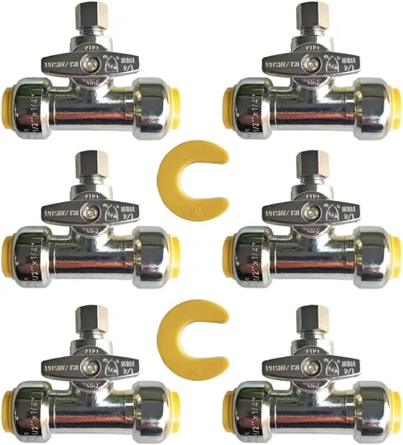 Miniatura 14 de HQMPC Válvula de parada angular, 1/2 pulgada Ptc x 1/2 pulgada sin compresión de plomo, válvula de agua de cierre de ángulo con clip de desconexión