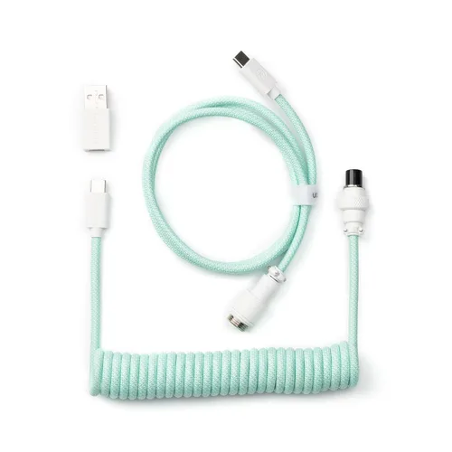 Miniatura 10 de Cable USB-C en espiral personalizado Keychron con conector de aviador, color negro, conector metálico desmontable de 5 pines (GX12), adaptador