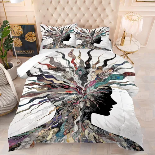 kxry Juego de edredón de arte abstracto, tamaño twin, para todas las estaciones, juego de ropa de cama suave, juego de ropa de cama con retrato de