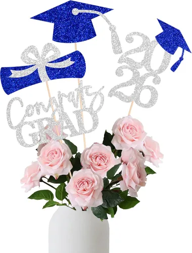 Miniatura 20 de 16 piezas de decoración de graduación para la clase de 2026, centros de mesa de felicitaciones de graduación 2026, decoración de mesa 2026, Azul