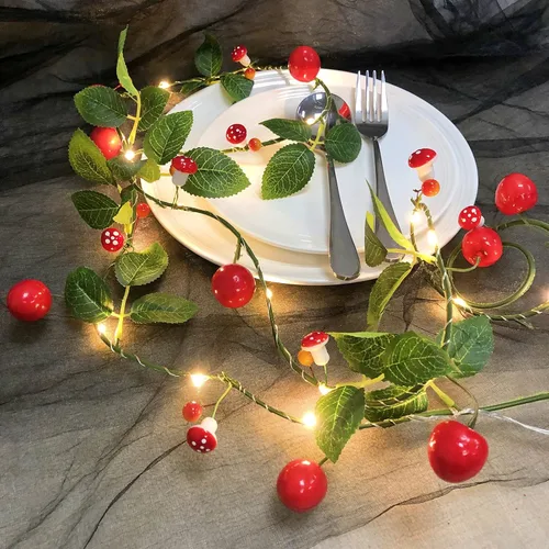 Miniatura 14 de Guirnalda de luces artificiales de frutas y mandarina, luces LED de naranjas, enredaderas colgantes, guirnalda de plantas, bayas artificiales, luz