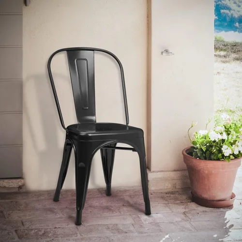 Miniatura 2 de MoNiBloom Juego de 4 sillas de comedor de metal de 18 pulgadas para interiores y exteriores, apilables, con respaldo alto para uso en el hogar, Negro