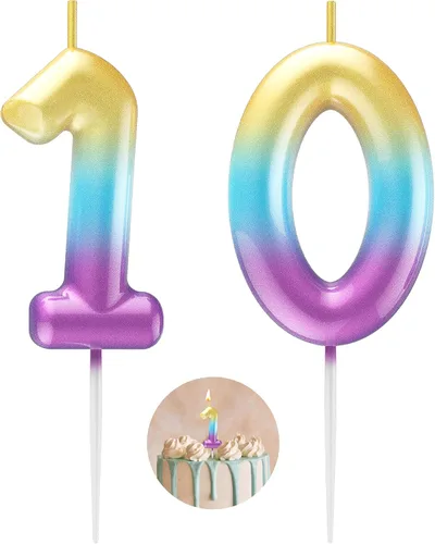 Miniatura 143 de Velas número 2 arcoíris con número 3D de feliz cumpleaños para decoración de fiesta de pastel de cumpleaños, suministros de celebración
