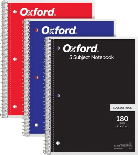 Miniatura 8 de Oxford Cuadernos de espiral, paquete de 3, 5 materias, cuadernos con rayas universitarias para la escuela, 8 x 10.5 pulgadas, 180 hojas, 4
