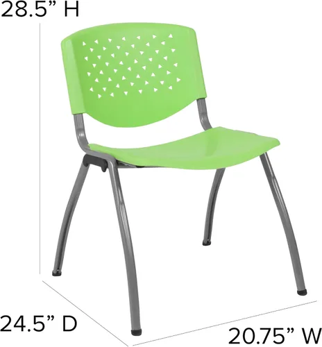 Miniatura 2 de BizChair Casa y Oficina Silla de Pila de Plástico Verde con Respaldo Perforado - Silla de Invitados