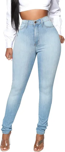 Miniatura 18 de KUNMI - Pantalones de mezclilla clásicos de cintura alta para mujer, elásticos, con efecto de levantamiento de glúteos, ajustados
