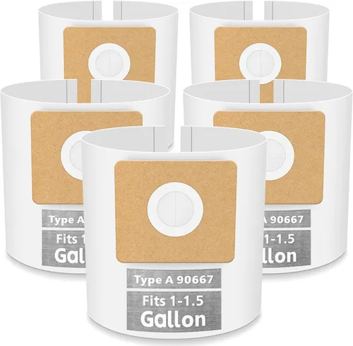 Paquete de 5 bolsas de aspiradora de repuesto para bolsas Shop Vac de 1-1.5 galones Tipo A 90667 9066700 9066733, PETOX bolsas de filtro de