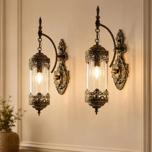 Vintage Wall Sconce with Glass Shade, Rustic Farmhouse Wall Light Fixture, Antique Gothic Decorative Metal Wall Lamp for Hallway, Bedroom, Living