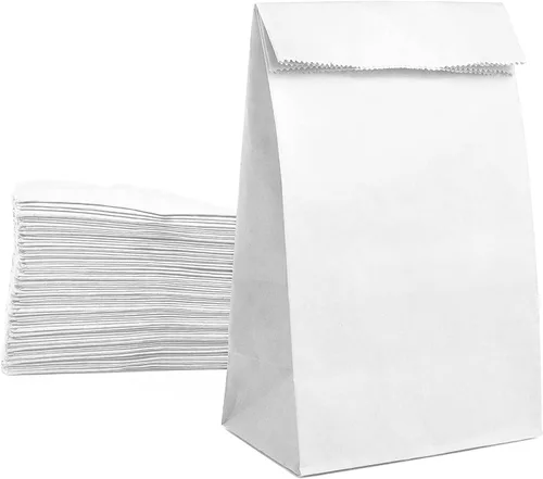 Miniatura 8 de Bolsas de almuerzo de papel, 50 unidades, grandes, color blanco, bolsas de papel kraft de papel blanco de 8 libras, sacos de almuerzo blancos 50