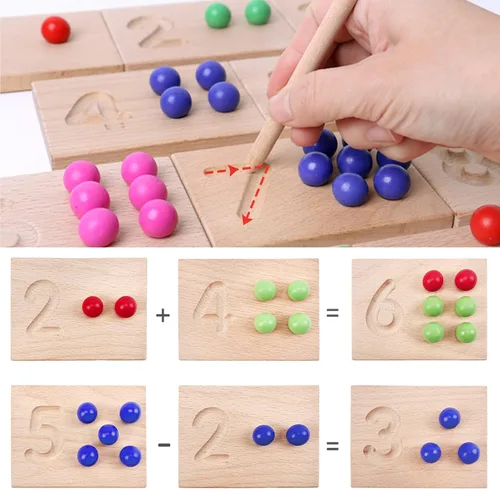 Miniatura 3 de Juego de tablas de seguimiento de números de madera, juguete de conteo de cuentas de matemáticas Montessori para niños pequeños, aprendizaje