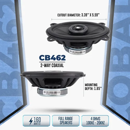 Miniatura 3 de ORION Cobalt Series CB462 - Altavoces coaxiales de 2 vías para automóvil, 160 W, 4 ohmios, rango completo, graves mejorados, cono de polipropileno