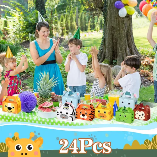 Miniatura 6 de PerKoop 24 cajas de recuerdos de fiesta de safari, bolsas de regalo de animales de la selva, cajas de regalo de animales de zoológico, caja