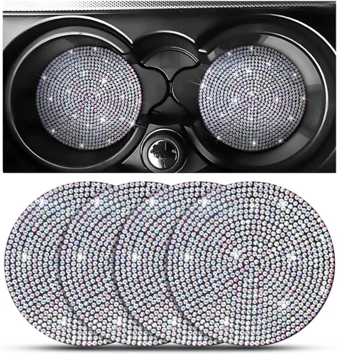 Miniatura 22 de Osilly – Portavasos para auto con brillantes, 2 unidades, diamantes de imitación, antideslizantes, portavasos universales de 2.75 pulgadas