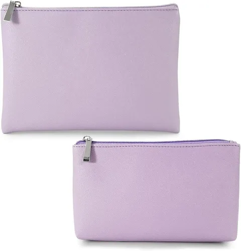 Miniatura 5 de Juego de 2 bolsas de maquillaje, pequeña bolsa de maquillaje con cremallera, bolsa de cosméticos portátil para viajes, bolsa de belleza de piel Negro