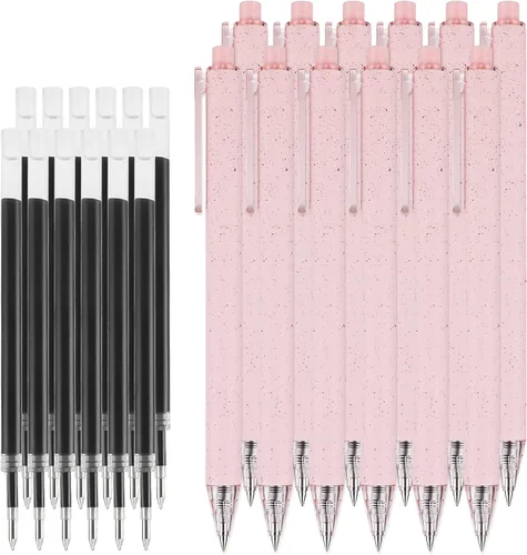 Bolígrafos de tinta negra rosada, retráctiles, de secado rápido, lindo bolígrafo para diario | Bolígrafos de escritura suave de 0.024 in, para
