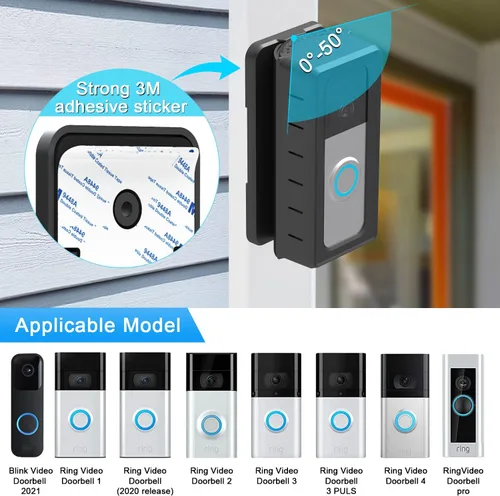 Miniatura 3 de Soporte adhesivo para timbre de puerta compatible con timbre de video 1/2/3/4 de ángulo ajustable para timbre de puerta, soporte de montaje