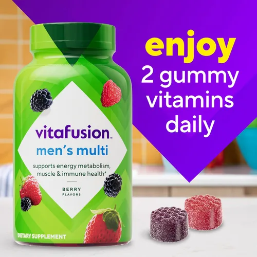 Miniatura 9 de Vitafusion Suplemento vitamínico en gomitas para adultos para hombres, sabor a bayas, A, C, D, E, B6, B12, diario, 120 unidades, suministro para 60