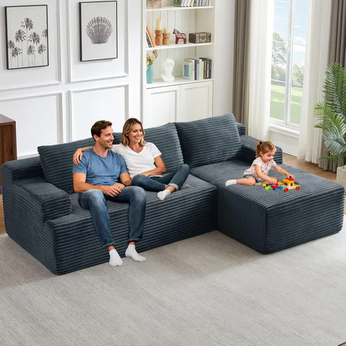 Miniatura 57 de Sofá seccional Cloud de 96 pulgadas, sofá deshuesado para sala de estar, sofá modular con asiento profundo, sofá de pana cómodo y esponjoso con Negro