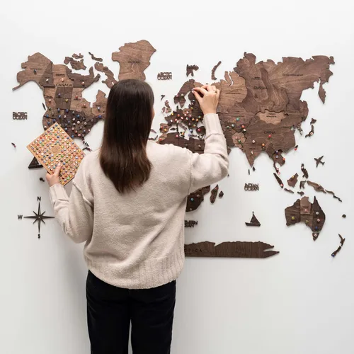Miniatura 8 de ENJOY THE WOOD Arte de pared con mapa del mundo de madera 3D, decoración de pared de madera grande, idea de regalo de inauguración de la casa, arte