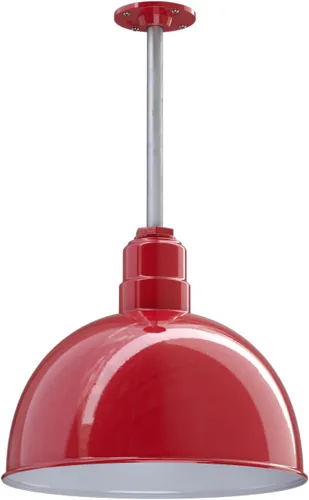 Miniatura 16 de Steel Lighting Co. Colgante de cuenco rosa Lámpara montada en el techo Cúpula de 15 pulgadas vástago de 12 pulgadas Estilo granero de acero