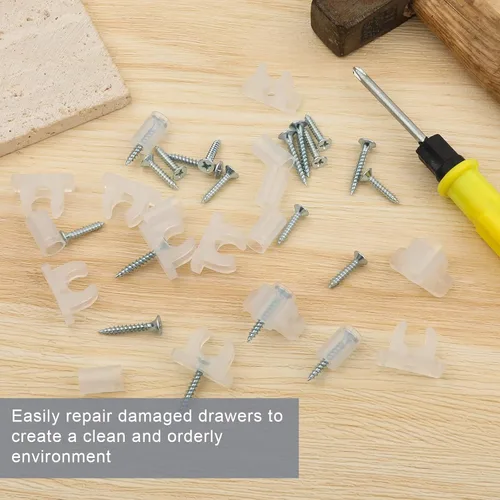 Miniatura 7 de Paquete de 10 clips falsos para gabinete delantero, con tornillos acrílicos falsos clips de cajón de gabinete para frentes de cocina, cajones