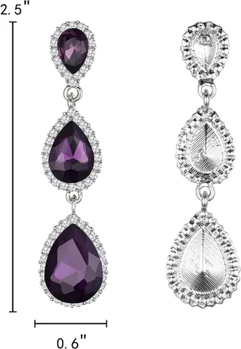 Miniatura 84 de EleQueen Pendientes de cristal austriaco en tono dorado para mujer, forma de pera de 2.5 pulgadas, color esmeralda
