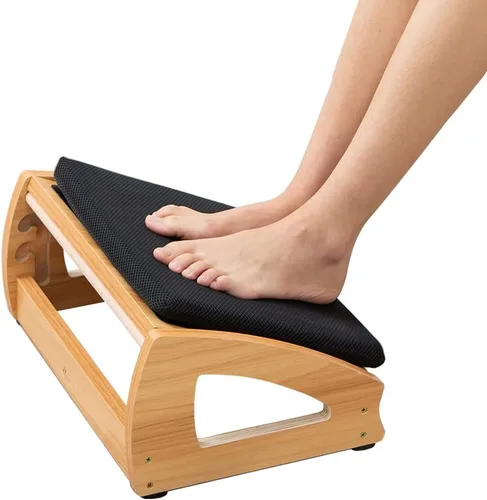 Miniatura 5 de StrongTek Reposapiés ergonómico para debajo del escritorio, 3 alturas ajustables de madera para oficina, superficie grande antideslizante, mejora