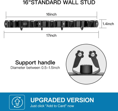 Miniatura 3 de IMILLET Paquete de 2 soportes para escobas y fregonas montados en la pared, soporte para escobas de acero inoxidable, organizador de escobas, 5