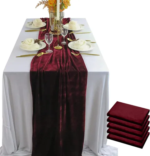 Miniatura 17 de Camino de mesa de terciopelo, decoración de recepción de boda de lujo de 10 pies, tela de terciopelo suave, superposición de lino para fiesta