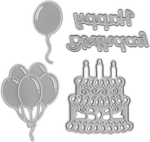 Miniatura 5 de Troqueles de corte de metal para fiesta de pastel de cumpleaños, globo de aire de vidrio de champán, plantillas en relieve, molde de plantilla
