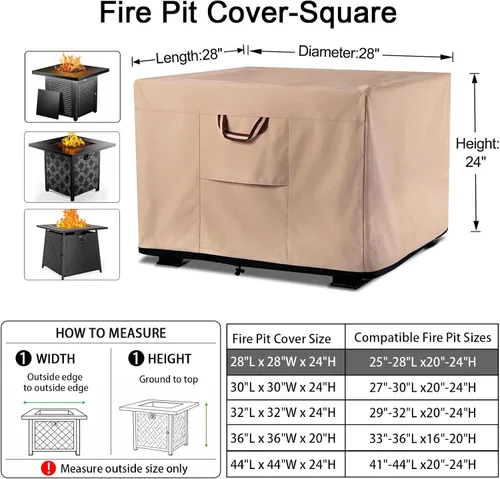 Miniatura 2 de QH.HOME Cubierta cuadrada para hoguera, de 25 a 28 pulgadas, resistente, 900D, resistente al desgarro, resistente a los rayos UV, impermeable