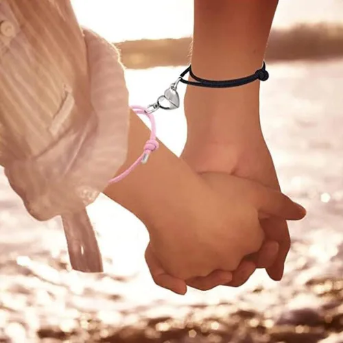 Miniatura 3 de YUQCUZEU 2 pulseras en forma de corazón para parejas, cuerda de cadena, pulsera de amistad, regalo para novio, novia, mujeres y hombres, Cuerda