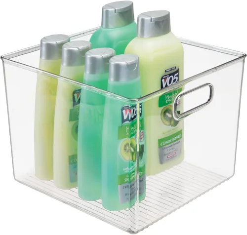mDesign Cesta organizadora de almacenamiento moderna de plástico con asas para la organización del baño, estantes, cubos, gabinetes, tocador y