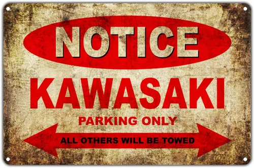 Kawasaki Motorcycles Bikes Only All Others Will Be Towed, letrero de estacionamiento vintage, retro, decoración de metal, tienda de arte, barra de