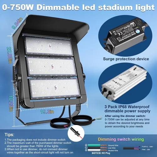 Miniatura 3 de 112500LM Luz de estadio LED atenuable 0-750w súper brillante Luz de inundación LED para arena al aire libre 100-277v 5000k Yoke U Mount IP66