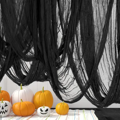 Miniatura 12 de Watayo Tela espeluznante de Halloween de 200 x 80 pulgadas, color negro, tamaño grande, para Halloween, cubierta de puerta de ventanas