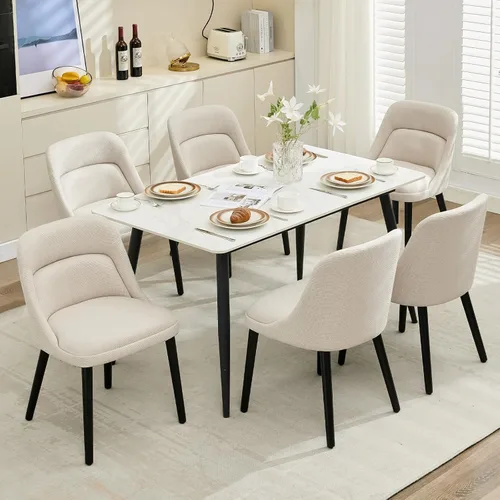 Miniatura 9 de Takywep Juego de 2 sillas de comedor, sillas de comedor tapizadas de tela de lino con patas de madera, sillas de comedor modernas para cocina