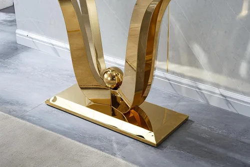 Miniatura 37 de Mesa de centro de cristal de lujo, mesa de centro de sofá de 47 pulgadas con marco de acero inoxidable dorado y parte superior de vidrio negro, mesa