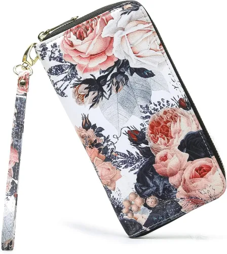 Miniatura 127 de Cartera de mano para mujer, estilo bohemio, con RFID, elegante, espaciosa con correa para viajes, capacidad para tarjetas, teléfono, dinero
