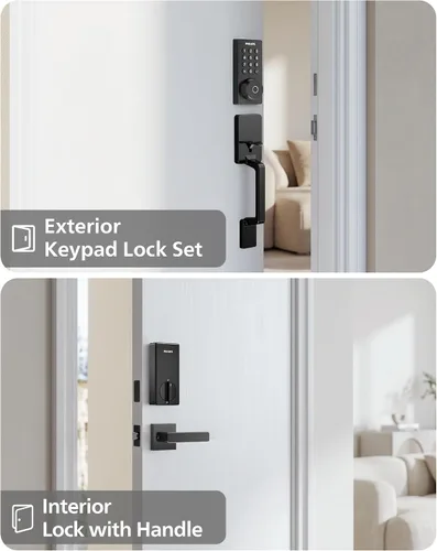 Miniatura 9 de Cerradura inteligente Wi-Fi Philips con cerrojo de puerta y manija, juego de cerradura de puerta sin llave para puerta delantera, cerradura