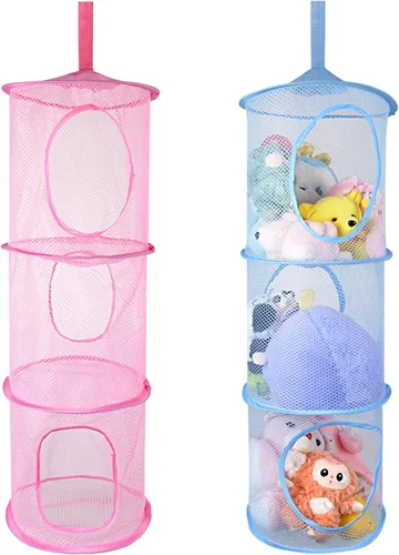 ChezMax Almacenamiento de malla colgante para animales de peluche, paquete de 2 unidades, organizador grande de red de animales de peluche, bolsas