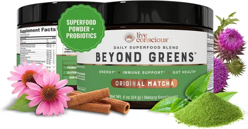 Miniatura 9 de Live Conscious Beyond Greens - Superalimento concentrado en polvo, sabor matcha con clorella, equinácea, probióticos para apoyo inmunológico
