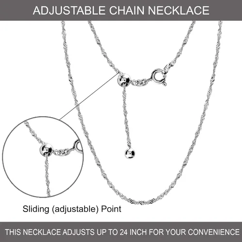 Miniatura 2 de LeCalla Collar de cadena ajustable de plata de ley 925, collar de cadena bolo deslizante para mujer, 24 pulgadas