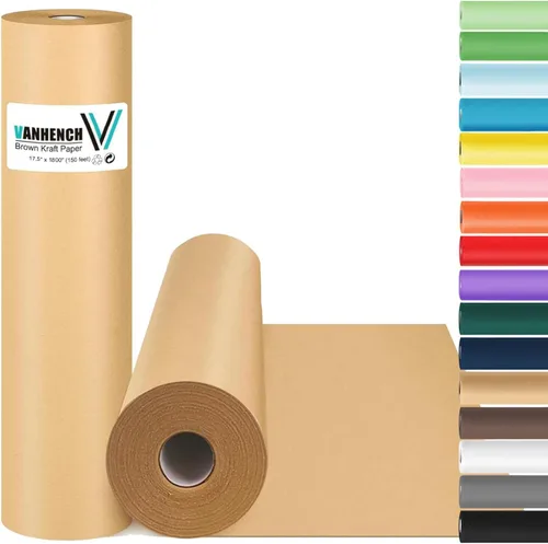Miniatura 59 de Vanhench - Papel de estraza color marrón de 17.5 x 1200 pulgadas (100 pies), para artes y manualidades, para envolver regalos y flores, tablón