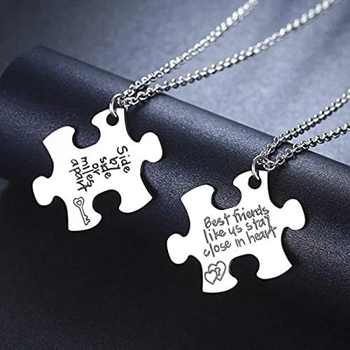 Miniatura 3 de Juego de 2 collares de mejores amigos para 2 Side by Side Or Miles Apart BFF Amistad Juego de collar a juego para mujeres y adolescentes, Metal