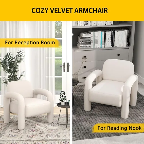 Miniatura 5 de Silla decorativa moderna, cómoda silla tapizada de terciopelo, acogedora silla individual de tocador, silla de barril copetudo, silla de lectura