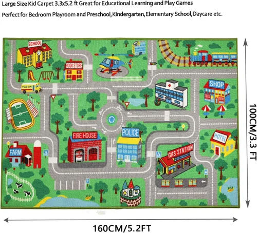 Miniatura 2 de Yincimar Alfombra de juego para niños para sala de juegos, 5.2 x 3.3 pies, mapa de ruta de la ciudad, alfombra de juego para automóvil, alfombra