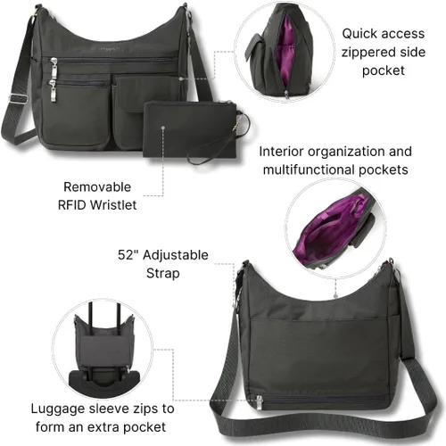 Miniatura 36 de Baggallini womens Everywhere Bagg Crossbody Women 11x9 Lightweight Nylon Hobo Water-resistant Travel Bag W/Rfid