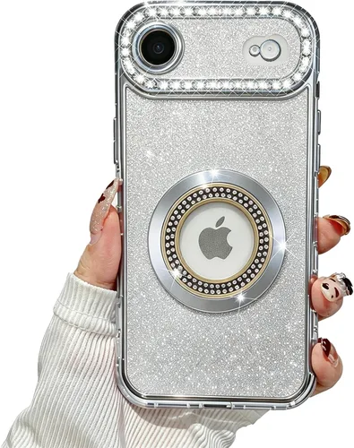 Miniatura 35 de Losin Funda magnética compatible con iPhone 15 Pro Max con purpurina compatible con MagSafe Funda de lujo con diamantes de imitación con logotipo